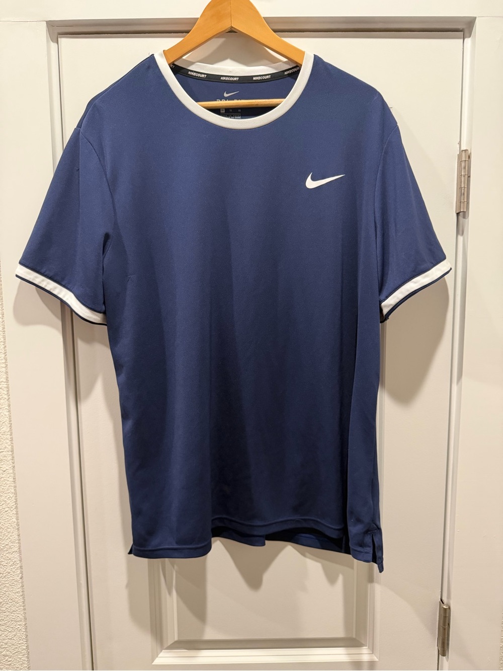 Nike Men’s Navy Blue Polo-Style Athletic Shirt with White Trim